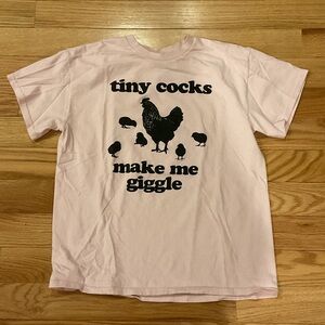Pink Graphic Tee with Black Chicken Print tiny cocks medium